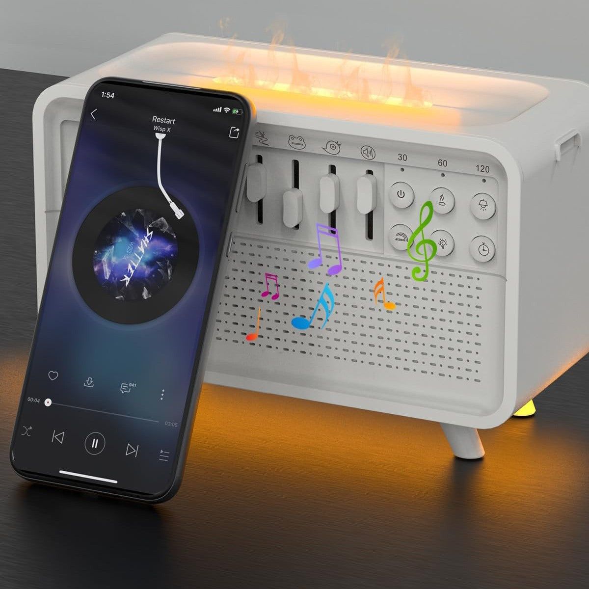 White Noise Flame Humidifier & Speaker